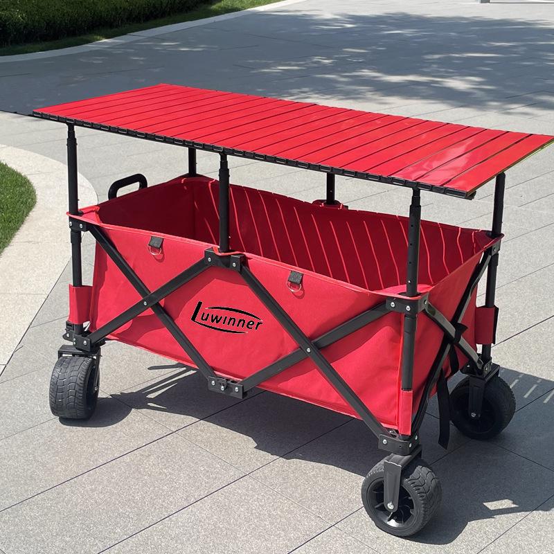 Foldable Liftable Large Table with Sunshade for RV, Camping, Fishing, Picnic, and Food Trucks