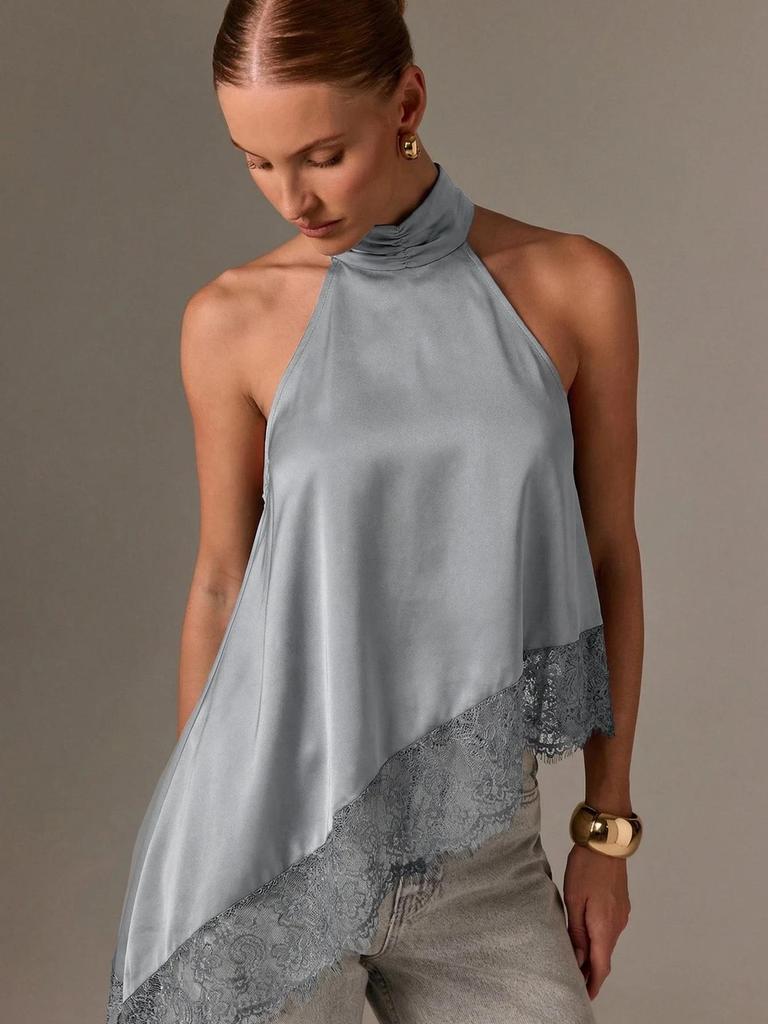 2026 European & American Women's Summer Satin Lace Halter Top