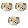 Set of 3 Oribe Pattern Matcha Bowls X Ceramic Matcha Bowls by Setomonohonpo [11.5 7.5 Cm]