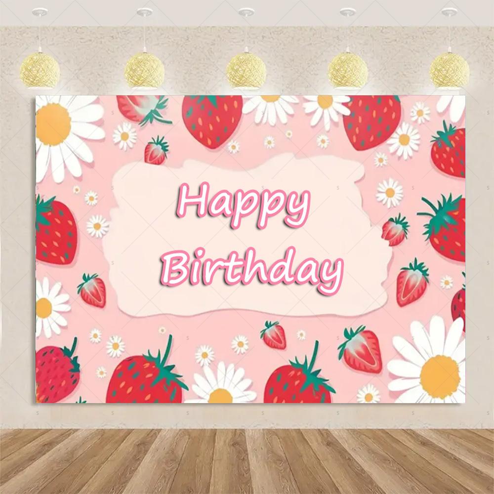 

Strawberry Background Banner Fruit Ballon Backdrop Supplies Pink Girl Birthday Party Decorations Baby Shower Photography Props 90x60 CM