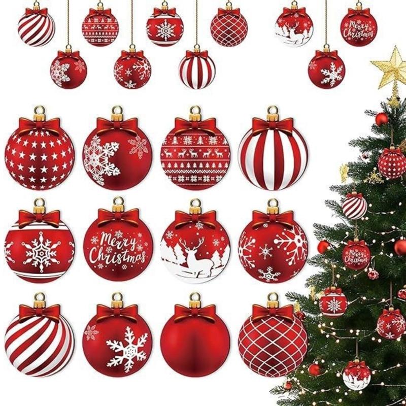 Packung mit 12 natürlichen Holz-Rotkugel-Weihnachtsbaumschmuck Hängedekoration für Baum Wand Feierparty Zubehör