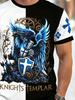 [Printed Design – Not Textured] Dark Style Temple Knight Plus Size Men'S Short Sleeve T-Shirt, Plus Size Loose Fit Round Neck Casual Summer Men'S Top