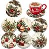 6pcs Snowman Santa Claus Coaster Wooden Coffee Cup Mat Christmas Drink Coaster  Christmas Party