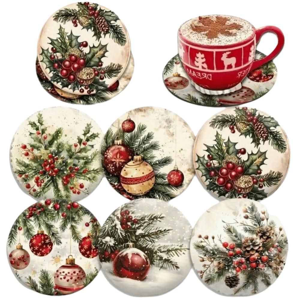 6pcs Snowman Santa Claus Coaster Wooden Coffee Cup Mat Christmas Drink Coaster  Christmas Party
