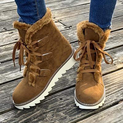 Women's Winter Furry Slip-Resistant Platform Sneakers/Boots - Thick Platform Height Increase
