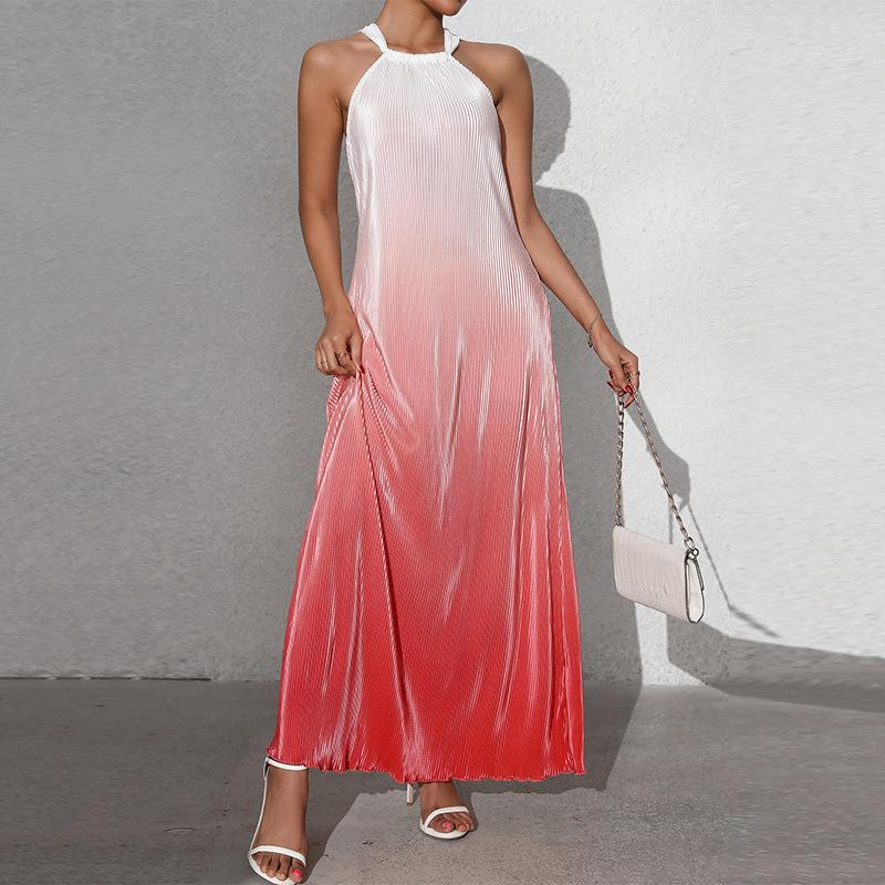 

Sexy Backless Sleeveless Gradient Suspender Dress Summer Chic Female Beach Party Halter Dress Women s Fashion Loose Maxi Dresses S