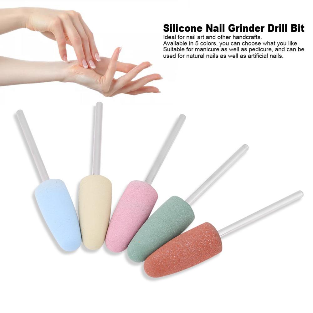 5pcs Silicone Nail Art Silicone Polisher Soft Smooth Smoothing Drill Manicure Drill Bits Polishing Burr Nail Grinders Drill Bits