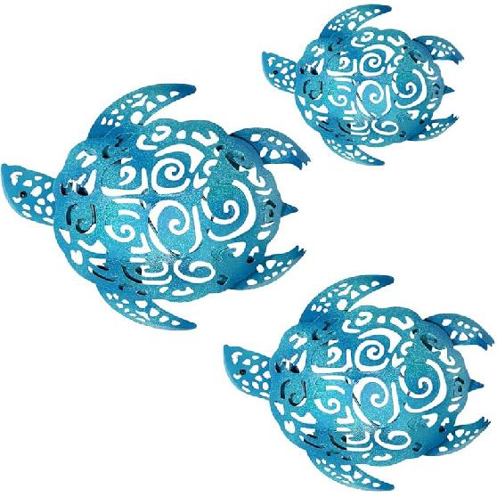 YOUIN Set of 3 Metal Sea Turtle Beach Theme Decor Wall Art Decorations for Indoor Outdoor Bathroom Garden