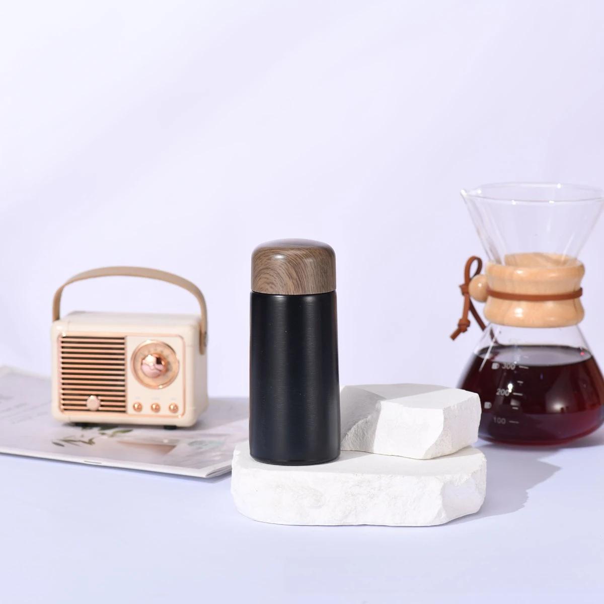 

150/250 мл горячая распродажа деревянная зернистая изолированная бутылка портативная мини карманная чашка 304 нержавеющая сталь термос бутылка для улицы 150ML чёрный