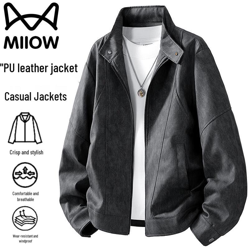 

MiiOW Men s Casual Lapel PU Leather Jacket 2XL