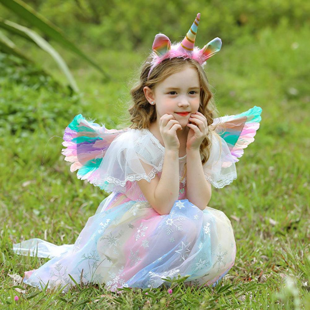 Engelsflügel Kostümset für Kinder – Federflügel mit Stirnband & Zauberstab, Verkleidungs-Requisiten für Halloween Cosplay Party