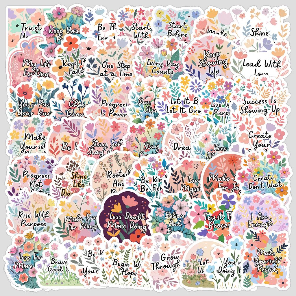 50 Flower Motivational Phrases Graffiti Stickers Water Cup Suitcase Skateboard Mobile Phone Computer Waterproof Decorative Stickers
