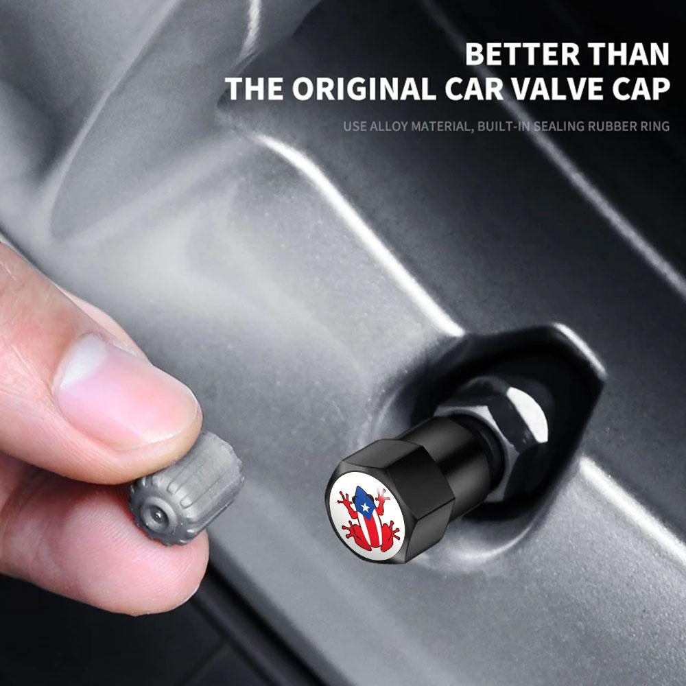 Puerto Rico Coqui Frog Decal Flag Design Car Wheel Tire Air Valve Caps Stem Car Stickers For Cars Motor Auto Universal Accessories Gift for Men Woman