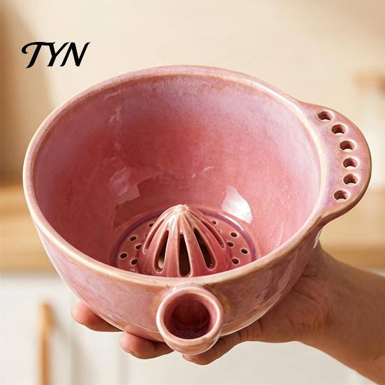 Ceramic Fruit Washing Bowl Berry with Detachable Juicing Cone &Drain Rack,Self Rinsing Drainage Basket for Produce Kitchen Countertop, Multifunctional