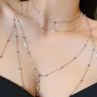 Fashion Diamond Bead Chain Body Chain Trim Flash Diamond Pendant Tassel Necklace Breast Chain Fashion Women's Chain
