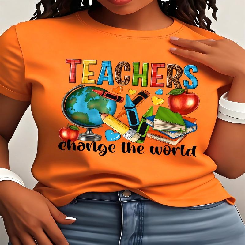 Teacher Pattern Printed Round Neck Short Sleeve T-shirt