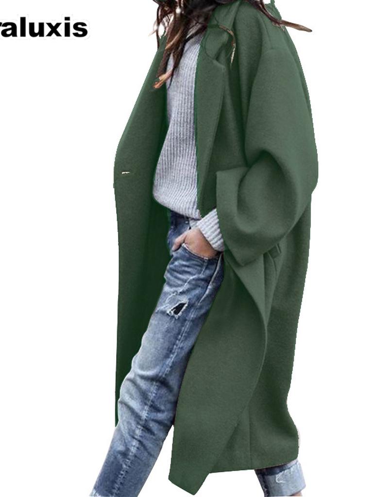 New Autumn/Winter Women's Casual Long Length Solid Color Warm Wool Coat