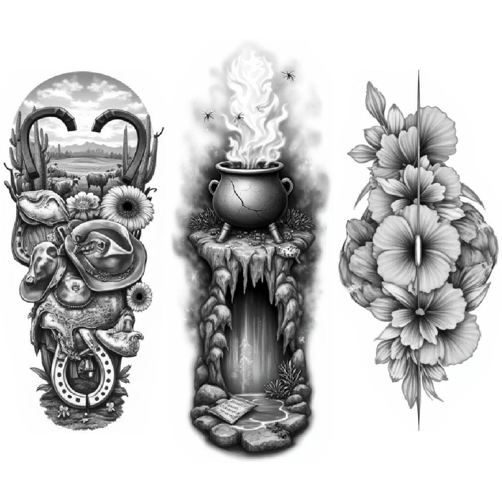 3 шт. Временные татуировки Реалистичные временные татуировки Брелок подсолнух Котёл с дымом Для взрослых Женщин Бедра