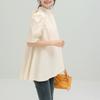 Lotte Japan Korea Spring Summer Solid Color Blouse Solid Lace Up Mid Sleeve Half High Neck Shirt for Women