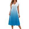 Damen Kurzarm Print V-Ausschnitt Ärmellos Patchwork Plissee Slim Fit Kleid