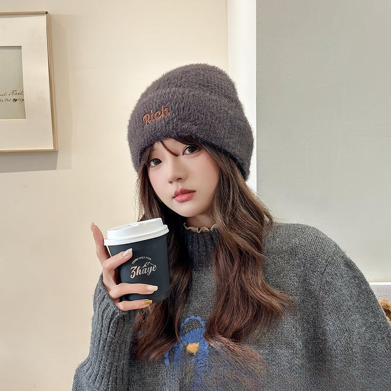 Autumn and Winter Wool Hat for Women Plush New Korean Knitted Hat Versatile Warm Ear Protection and Thickened Fashion