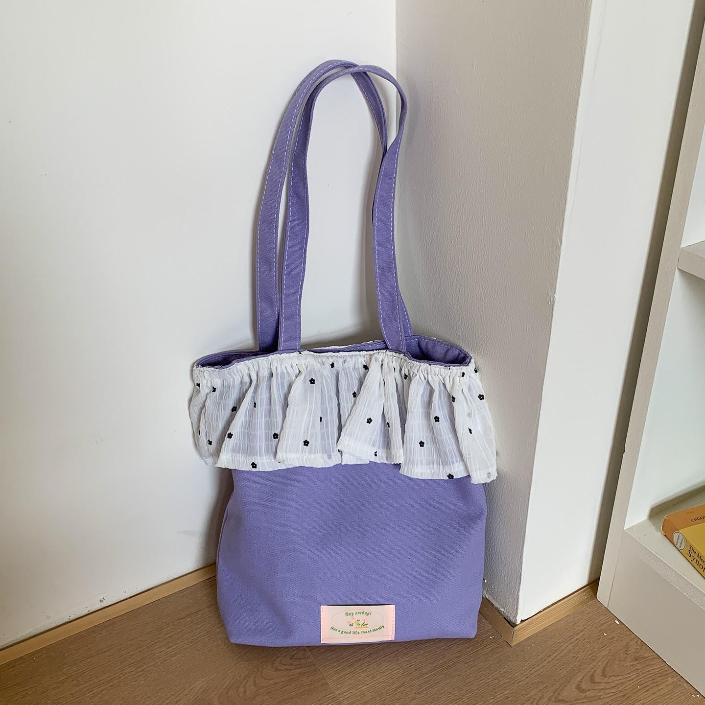 

Кружевная холщовая сумка женская большой вместимости новая летняя универсальная сумка через плечо сумка-тоут для занятий для студентки фиолетовый