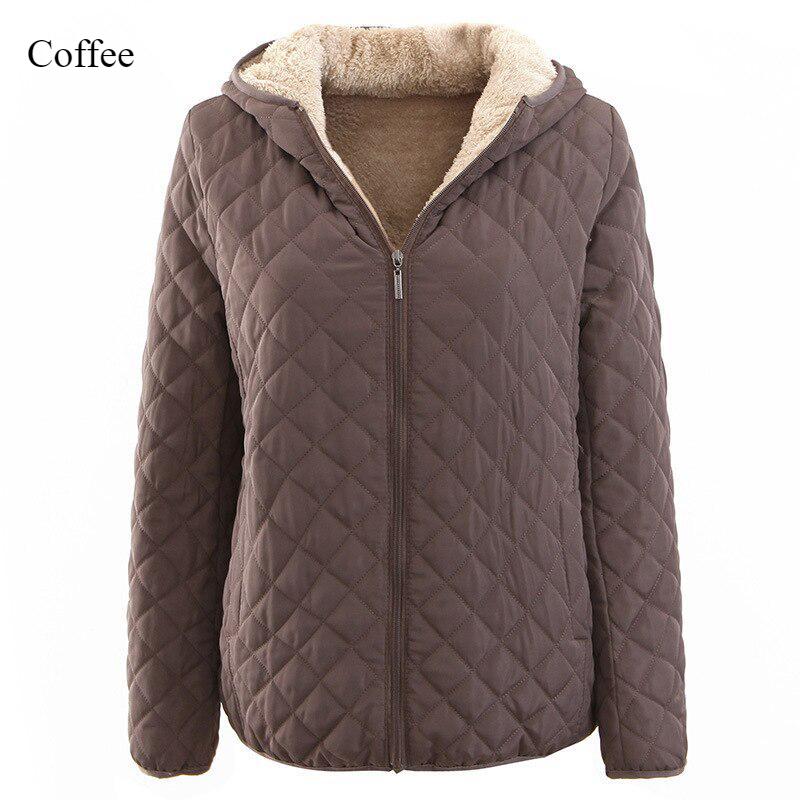 Fashion Solid Color Top Slim Coat Lamb Wool Hooded Close Thick Warm Cotton-padded Jacket Women's Plus-size Casual