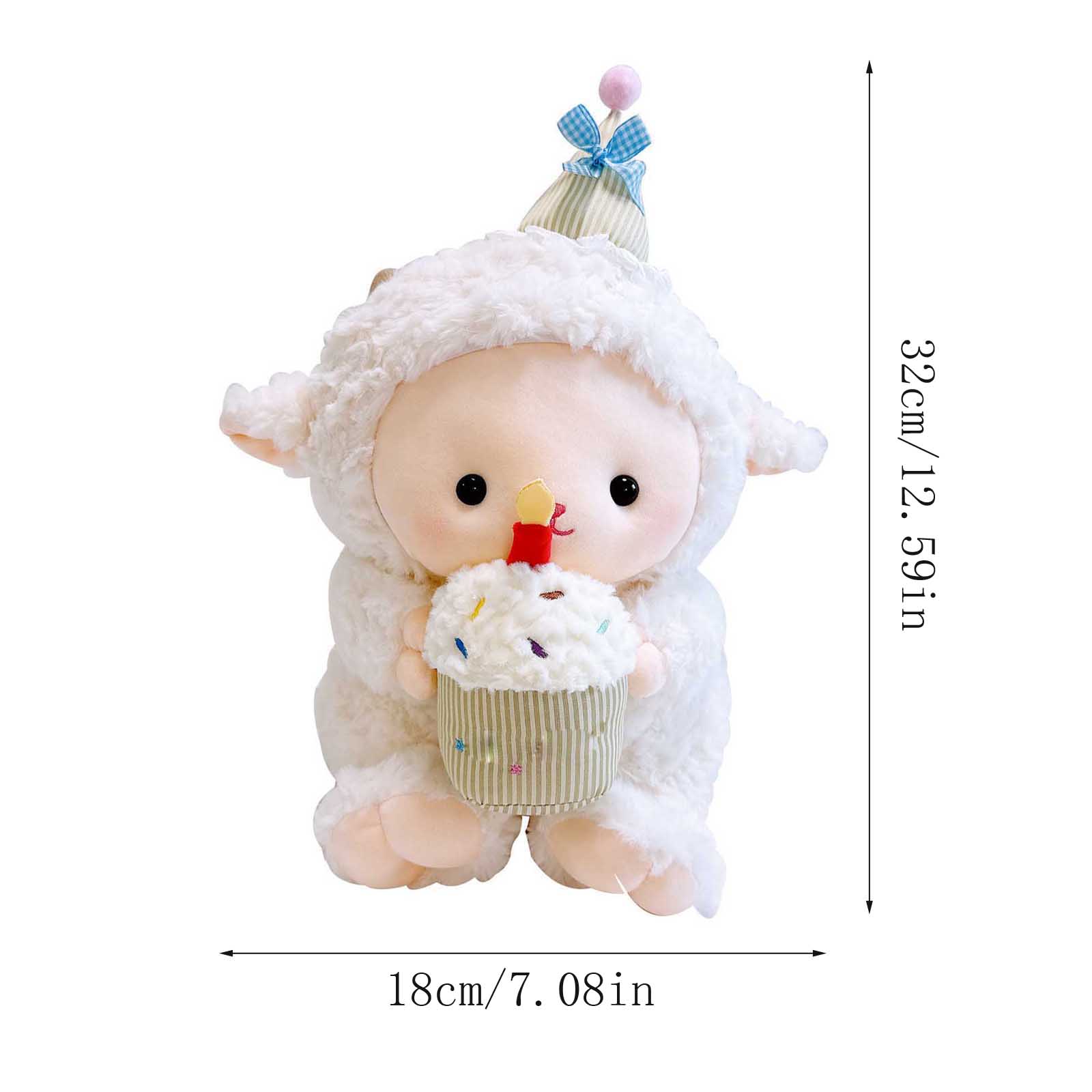 

Birthday Sheep Plush Toy, Cute Lamb Stuffed Animal With Cupcake & Party Hat, Soft Birthday Gift Doll For Kids One Size