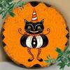 Vintage Black Cat Halloween Metal Wall Art Round Iron Sign Orange Black Home Decor