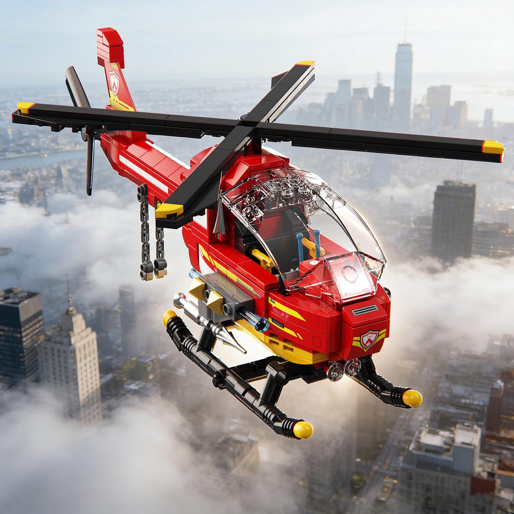 Non-Toxic 424Pcs Red Airplane Model Building Blocks Toy Firefighting Aircraft Puzzle Bricks Sets Educational Toys Desktop Ornament Gifts