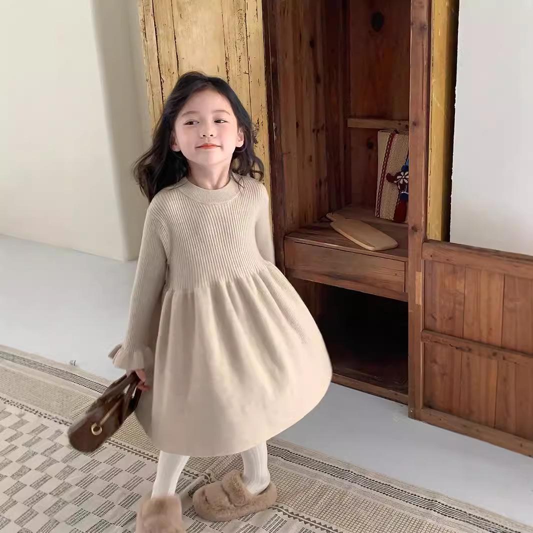 

2025 Spring Girls Soft Wool Knit Princess Dress 130 cm хакі
