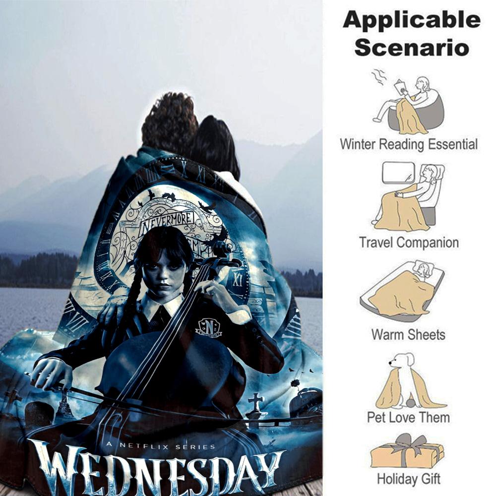 Wednesday Addams' Cello Flannel Blanket Super Soft Warm Cozy Blanket For Sofa Bed Office Travel Allseason Home Decor Gift