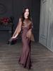 European & American Patchwork Flare Sleeve Satin Dress - Slim Fit, Autumn Style 2025