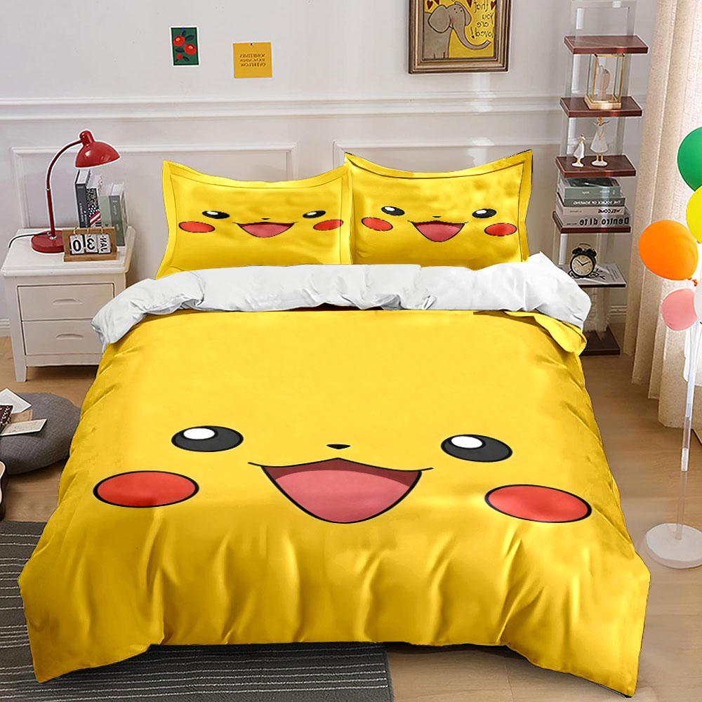

Smiling Pikachu face design. Bedding sets Duvet cover sets Duvet covers Pillowcases(1 * Duvet Cover 2 * Pillowcases, without duvet insert) 135x200cm