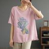 Tops Women Cotton Summer Large Size T-shirt Crew Neck Loose Printed Casual Pullover T-shirt Top