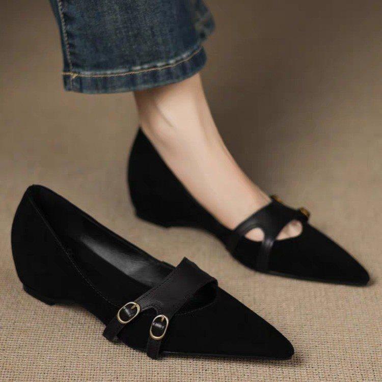 French Shallow Mouth Single Shoes Retro Sense Design Inner Height Increase New Fashion Autumn Pointed Head One Pedal Casual Shoes Women