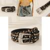 Fashion Leopard Print Pattern Rhinestone Metal Buckle Decoration Women Wide Belt For Streetwear Fashion