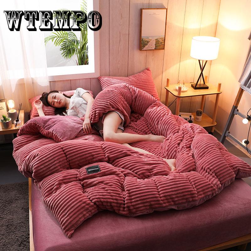 Home Textile Thickened Four Piece Set of Winter Warm Coral Crystal Fleece Bedding Sheets
