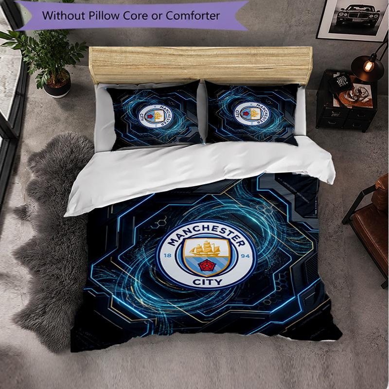 Manchester City Vzor 3dílná povlaková souprava na lůžko Měkký mikrovláknový povlak na přikrývku s povlaky na polštáře do ložnice