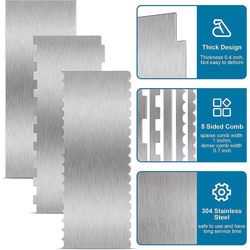 1 Piece Stainless Steel Cake Scraper Metal Cake Scraper Smoother Double Sided Patterned Edge Cake Decorating Comb YY126