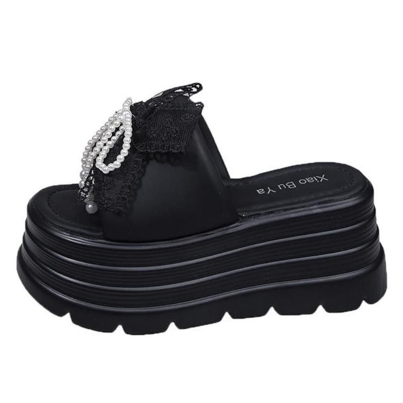 

8 см женские блестящие толстые тапочки летние женские пляжные шлепанцы туфли на танкетке уличные сандалии женские кожаные туфли на высокой платформе 34