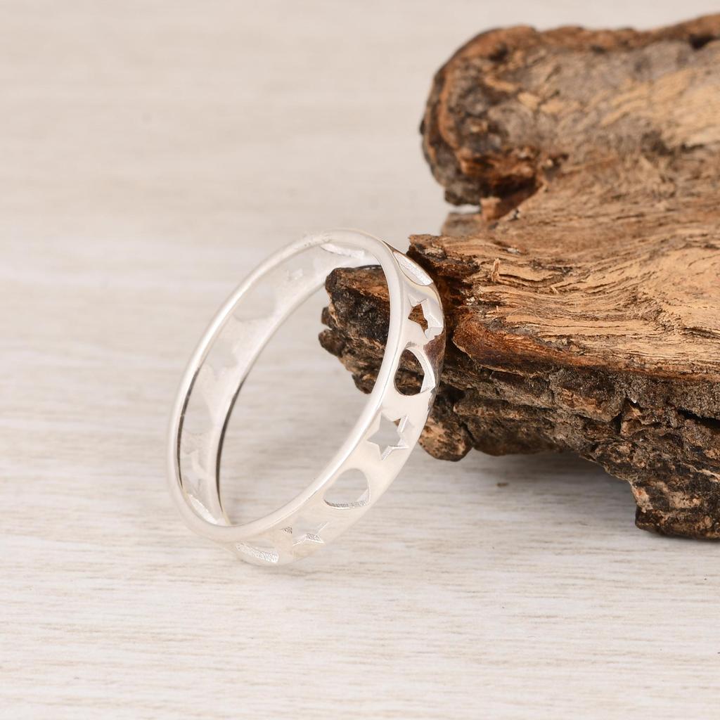 Heart Star Ring, Cutout Heart Star Band Ring, Minimalist Silver Band, Celestial Heart Ring, Dainty Everyday Ring, Gift for Her