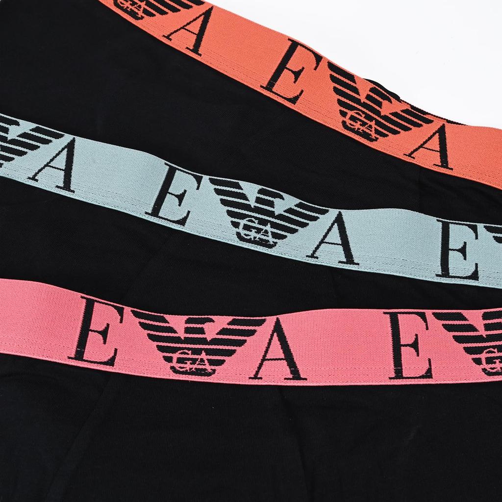 Emporio Armani Men's Boxer Briefs, Plain with Monogram Logo, 3-pack, XL Size, Available In Black, Orange, Green, and Pink. (EM000259 AF20668 MC061 XL)