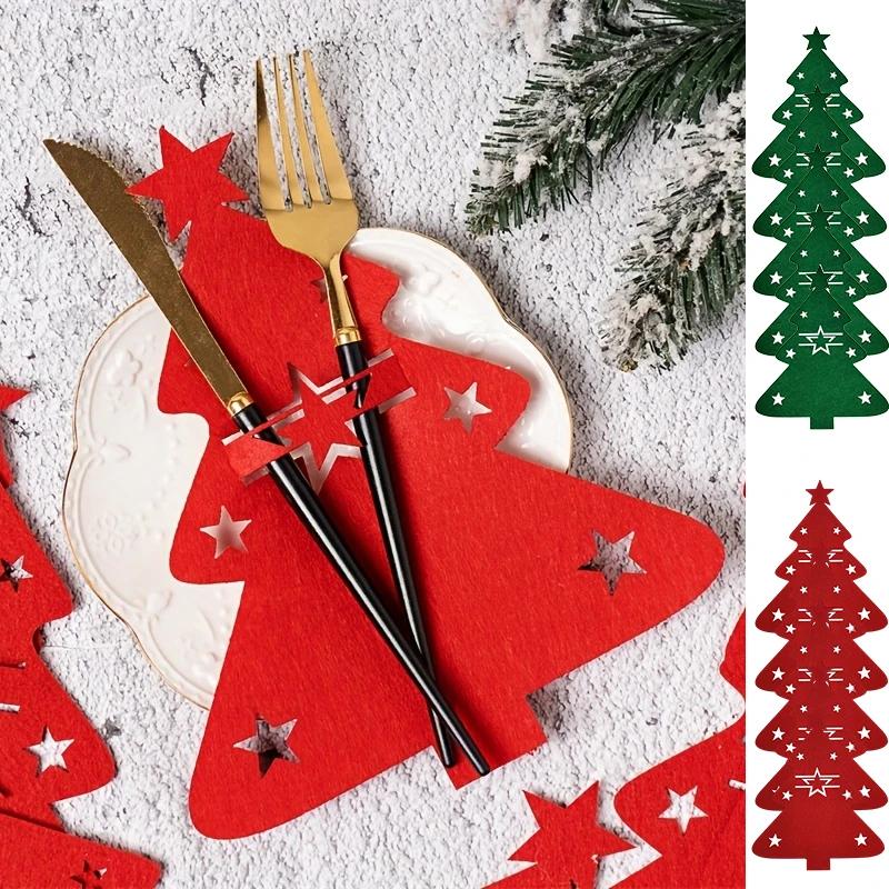 6/12Pcs Christmas Tree Cutlery Holder Bags Knife Folk Holder Pockets Felt Tableware Decoration Dinner Flatware Silverware Covers