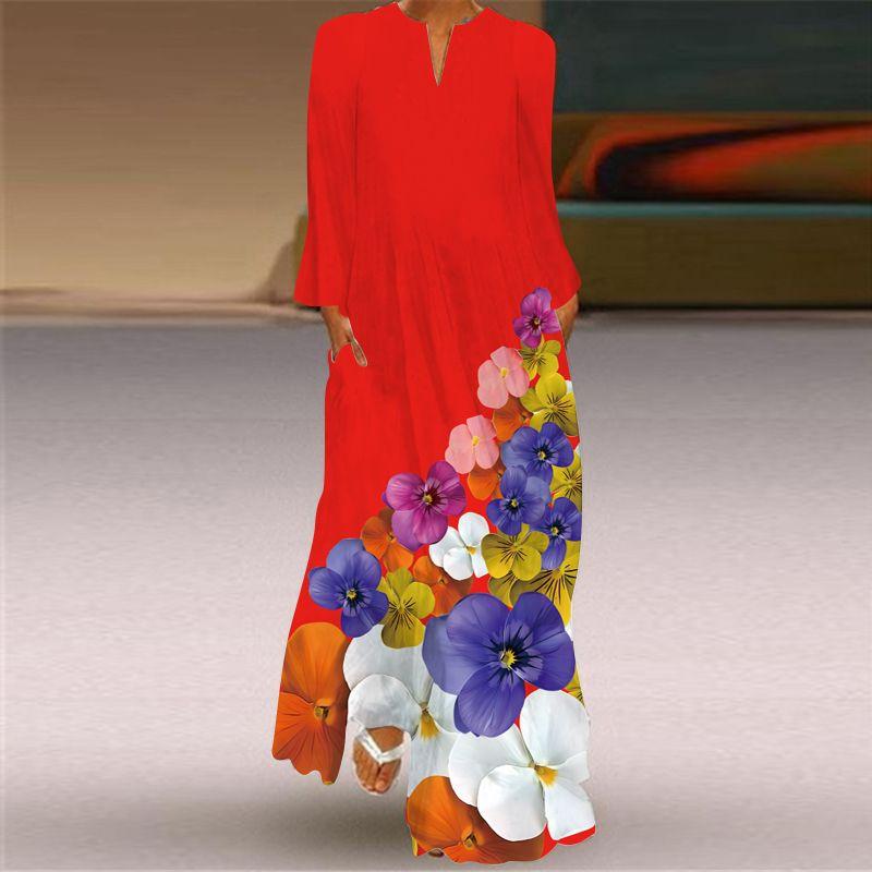 Long Sleeve Dress Classical Beauty Pattern Print Dress Stage Show Performance Wear Travel Photography Clothes