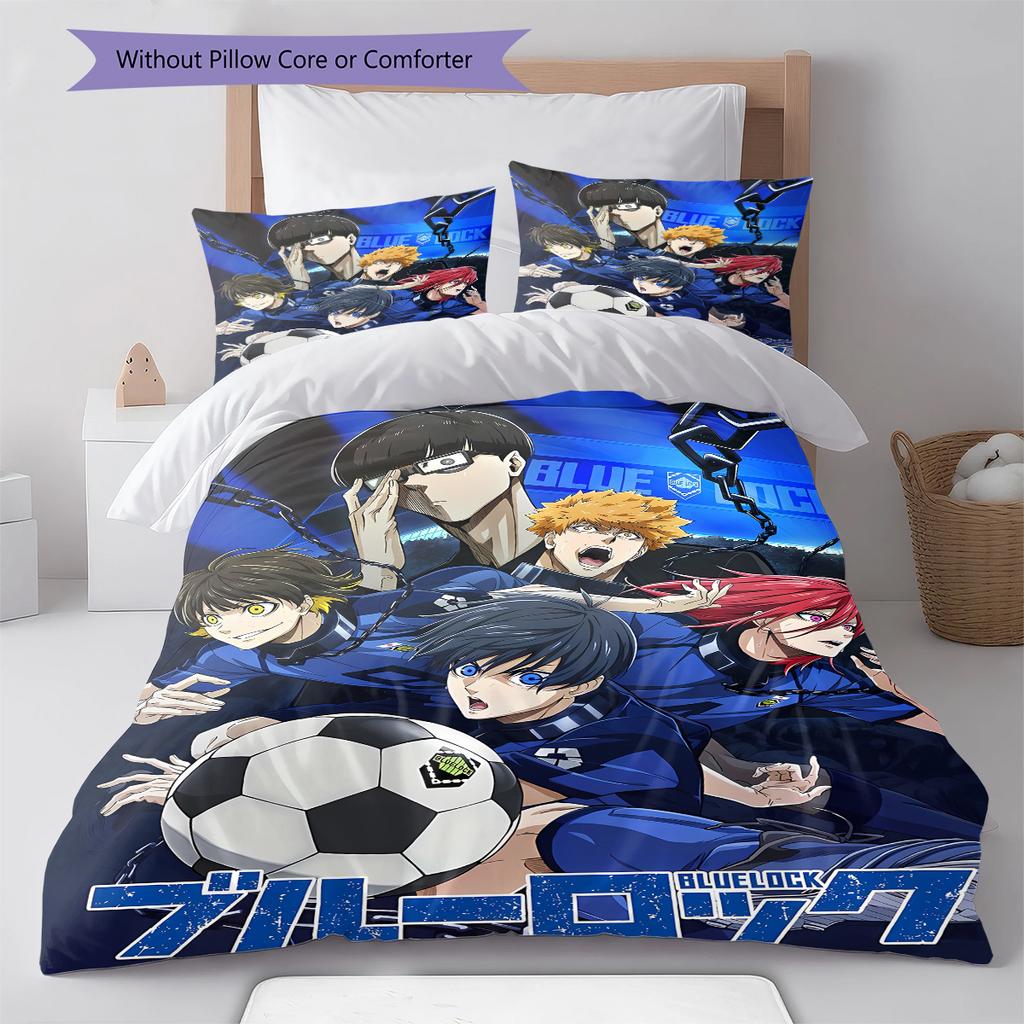 BLUE LOCK Pattern Bedding,Quilt Set Quilt Cover Pillowcase Home Birthday Gift (1 * Duvet Cover + 2 * Pillowcase, Without Core)