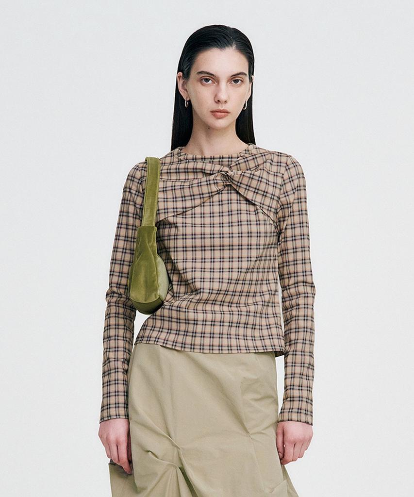 Kimjisu Twisted Check High-Neck Top _ Beige