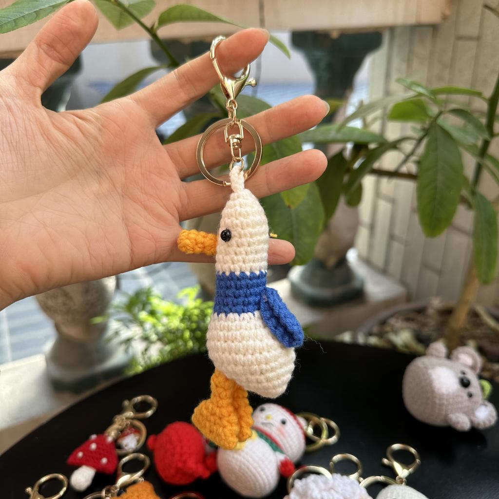 Handmade wool crocheted cartoon sunny day doll dog pig sheep chicken fox rabbit animal diy doll head key chain bag decoration