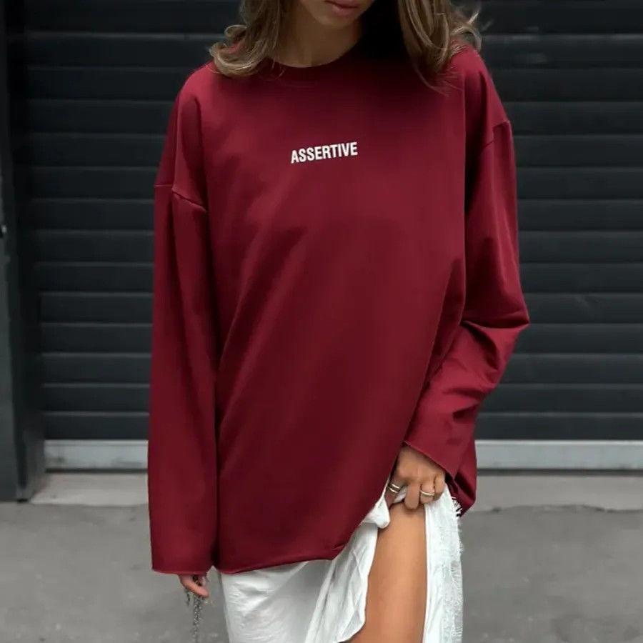 Women's Long-Sleeve T-Shirt: 100% Pure Cotton, Trendy American & European Design, Versatile Niche Print