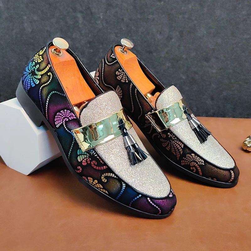New Arrival Social Shoes For Men Slip-on Dress Business Footwear Gold Purple Party Shoes Mens 2024 Fashion Groom Wedding Shoes